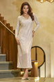 Pearl White Sequin Maxi Dress | V-Neck Long Sleeve For Party