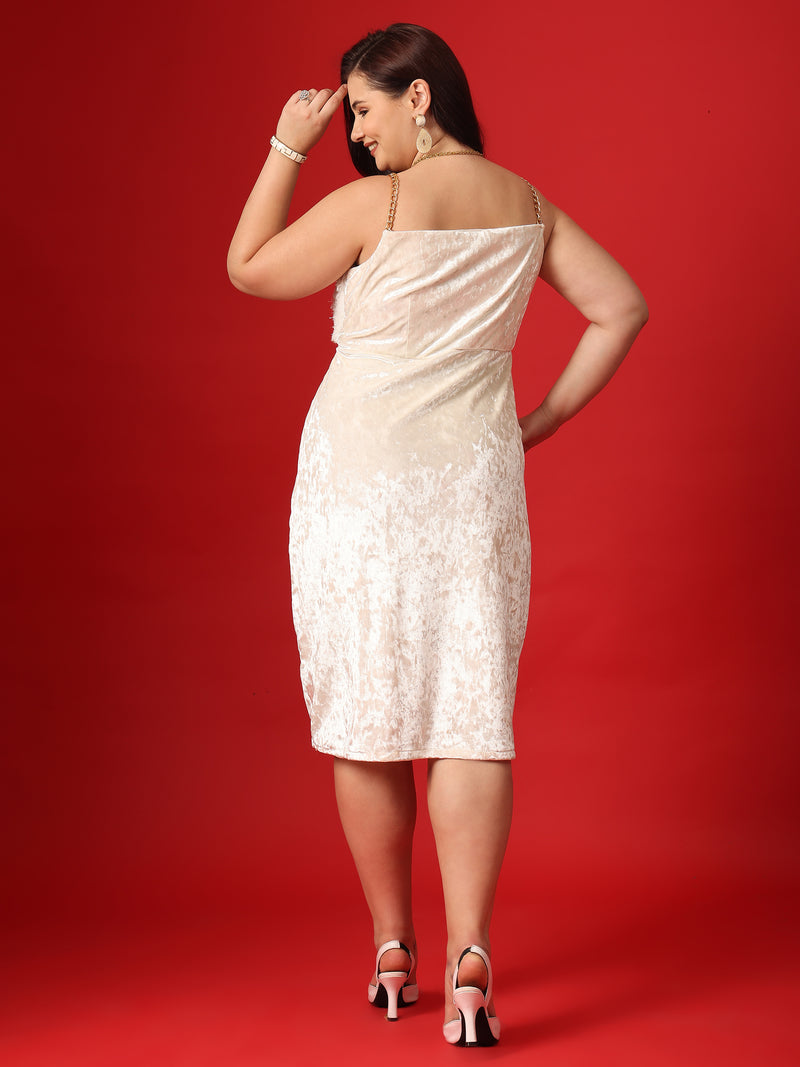 Pearl White Velvet Bodycon DressBack Side Look
