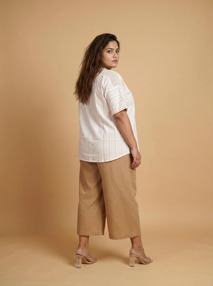 Pink Striped Cotton Crochet Pocket Top