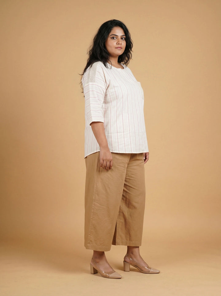 Pink Striped Cotton Crochet Pocket Top