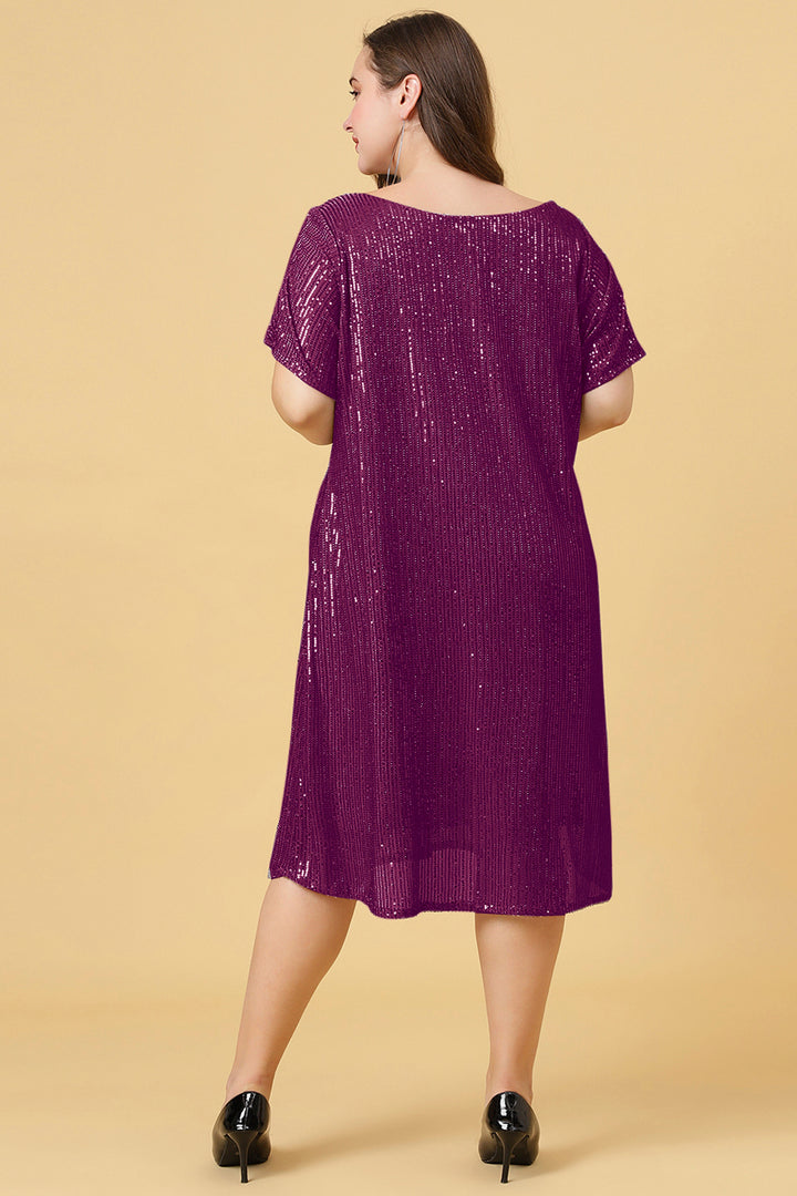Pink Boat Neck Sequins Long Dress with Slit Sleeves Back Side Look