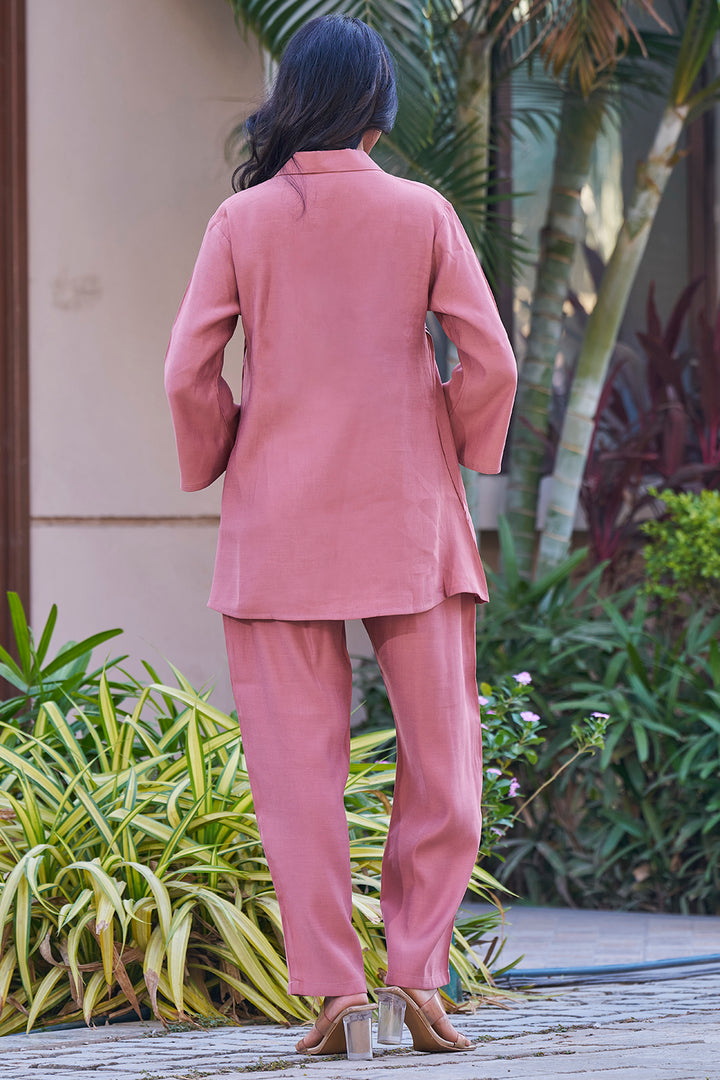 Pink Co-ords Set Embroidered co-ord outfit for plus-size women Backside