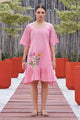 Pink Hand Painted Square Neck Cotton Dress