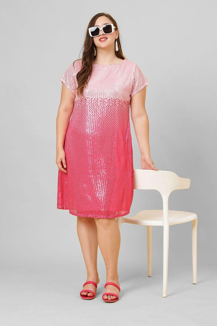 Pink Party Wear Dress With Sequin Work 