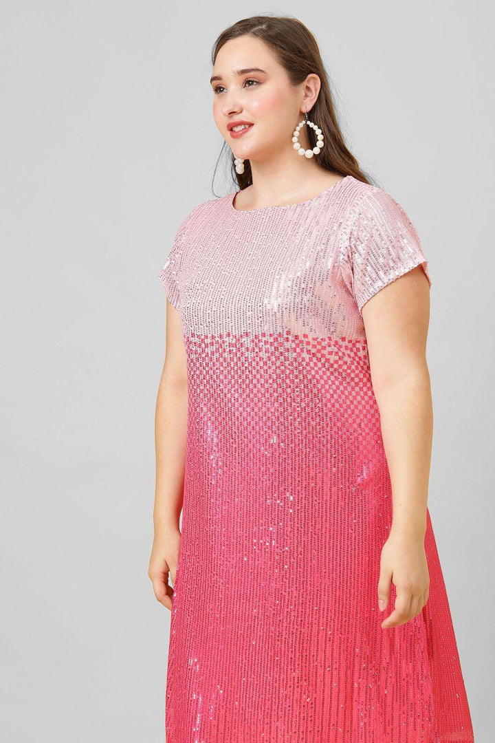 Pink Party Wear Sequin Dress Close up
