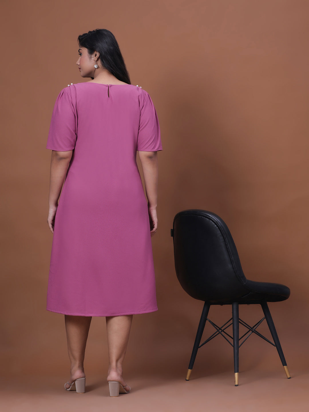 Pink party wear dress women back view