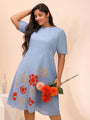 Sky Blue Cotton Dress with Floral Patchwork