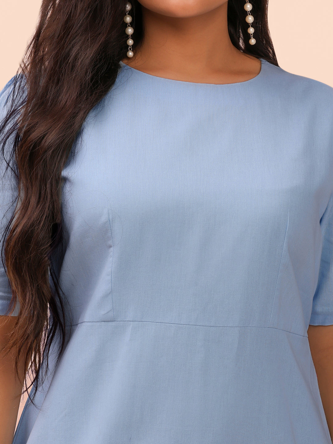 Sky Blue Cotton Dress with Floral Patchwork