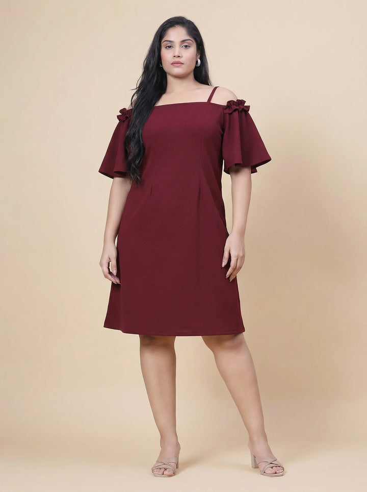 Maroon A-Line Off-Shoulder Party Wear Dress