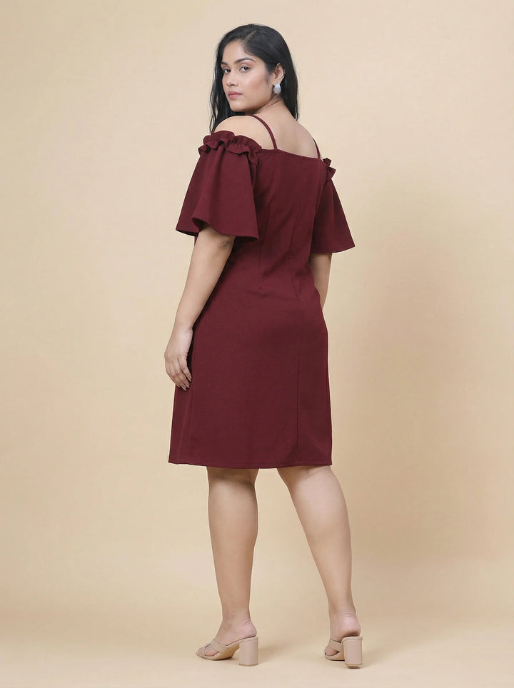 Maroon A-Line Off-Shoulder Party Wear Dress