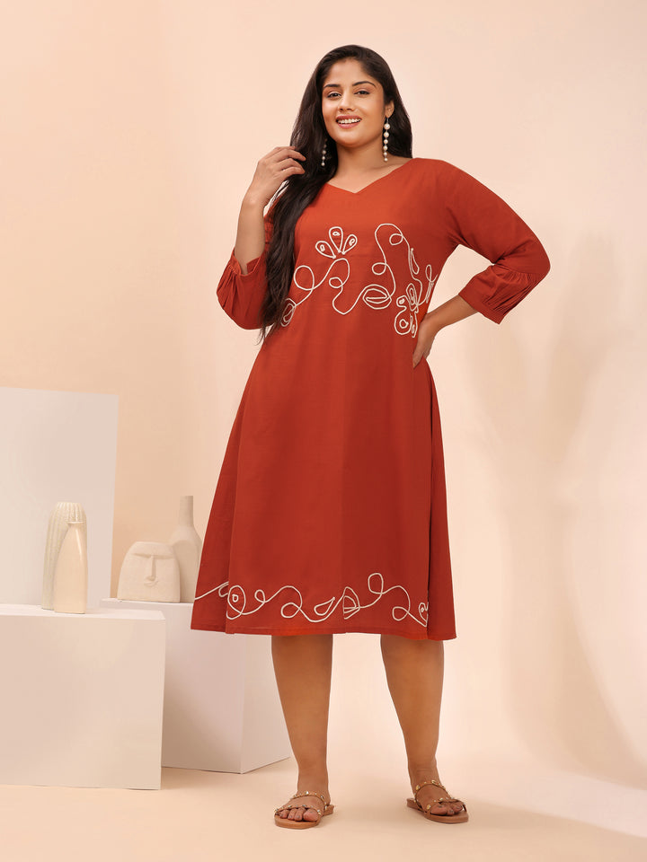 Rust Orange Trendy Cotton Summer Dress