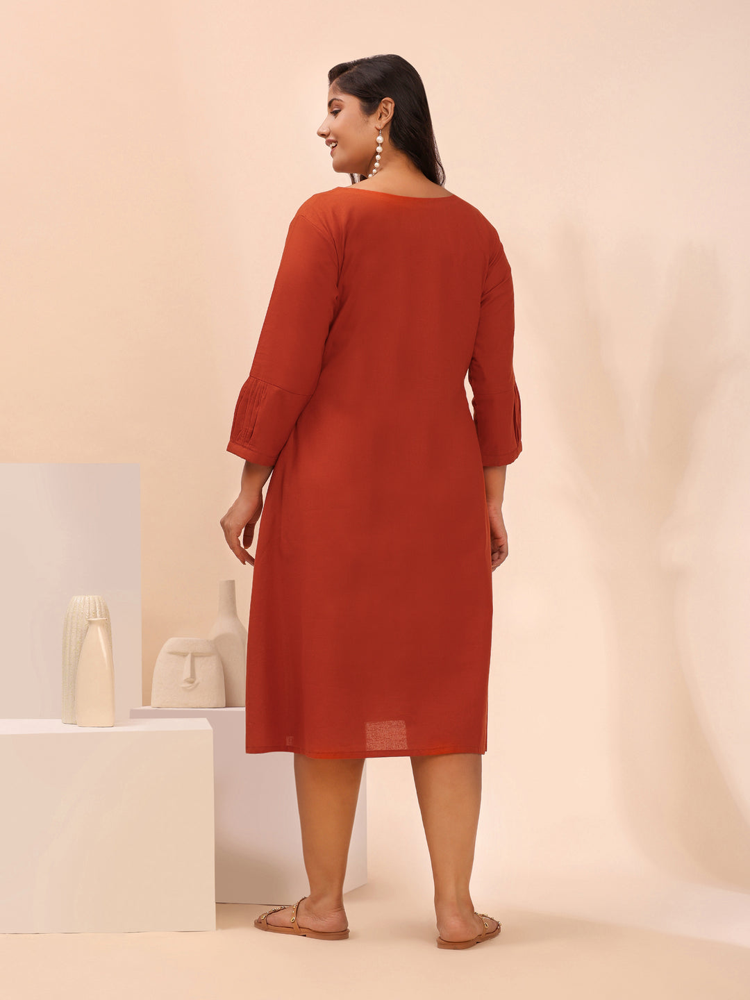 Rust Orange Trendy Cotton Summer Dress