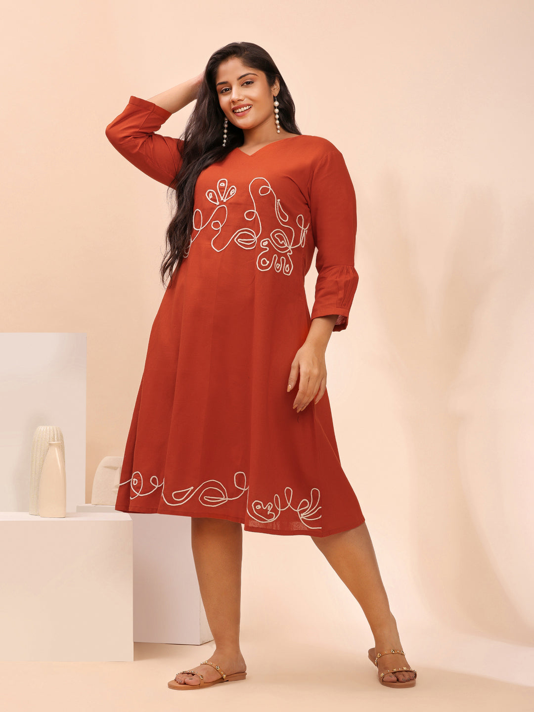Rust Orange Trendy Cotton Summer Dress