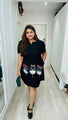 Black Plus Size A-line Dress With Embroidery