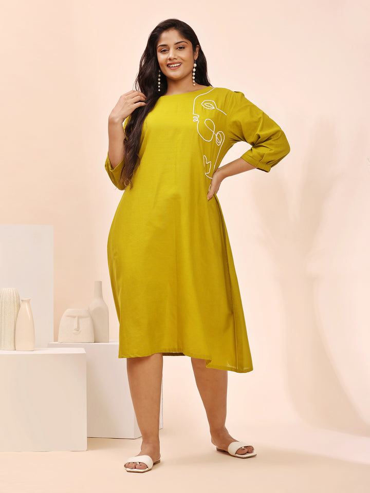 Elegant Cotton liril Green Summer Dress