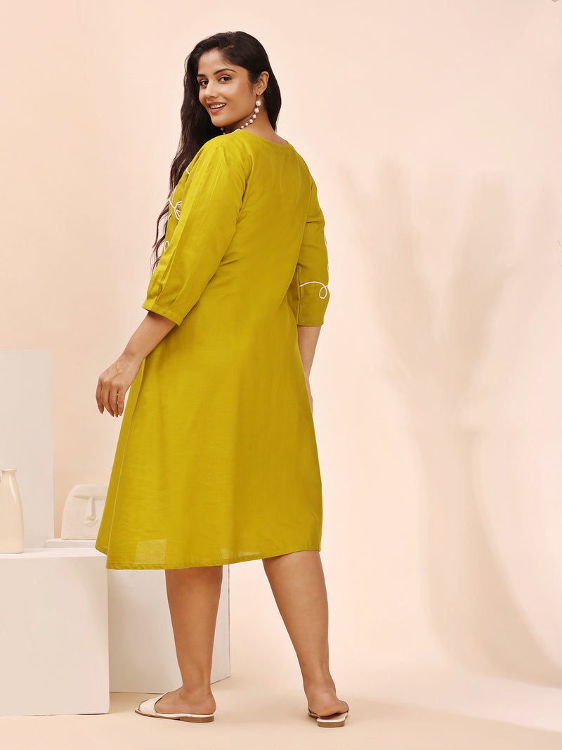 Elegant Cotton liril Green Summer Dress