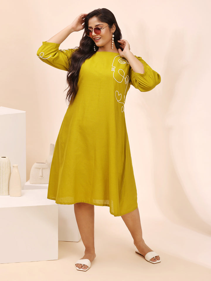 Elegant Cotton liril Green Summer Dress