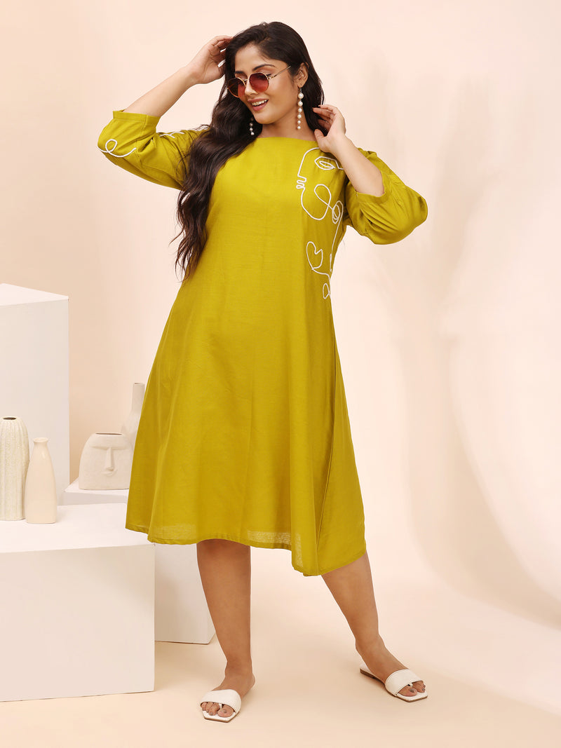 Elegant Cotton liril Green Summer Dress