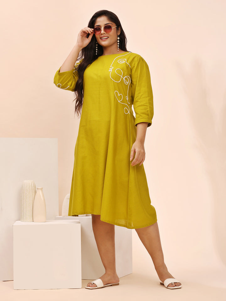Elegant Cotton liril Green Summer Dress
