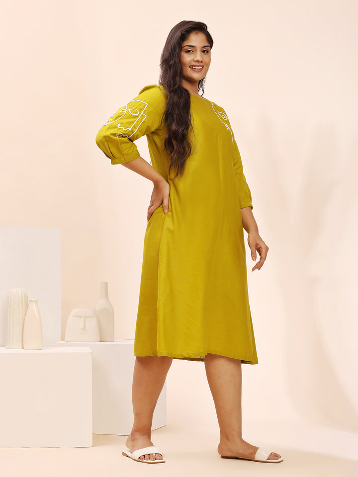 Elegant Cotton liril Green Summer Dress