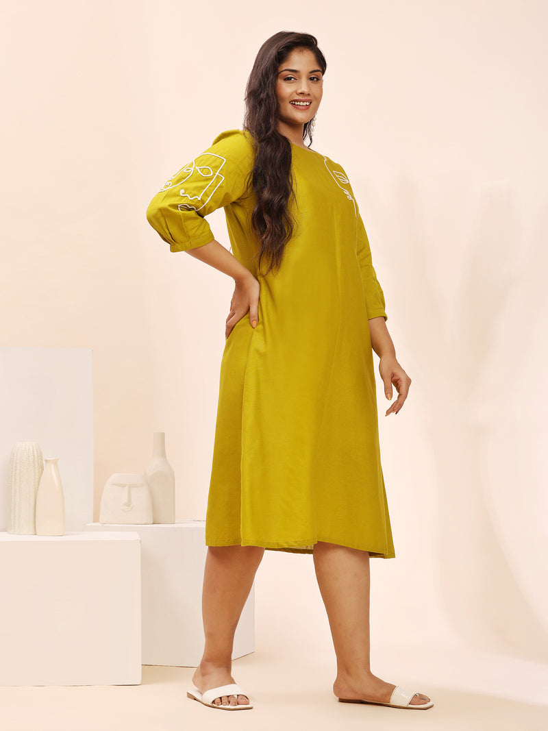 Elegant Cotton liril Green Summer Dress