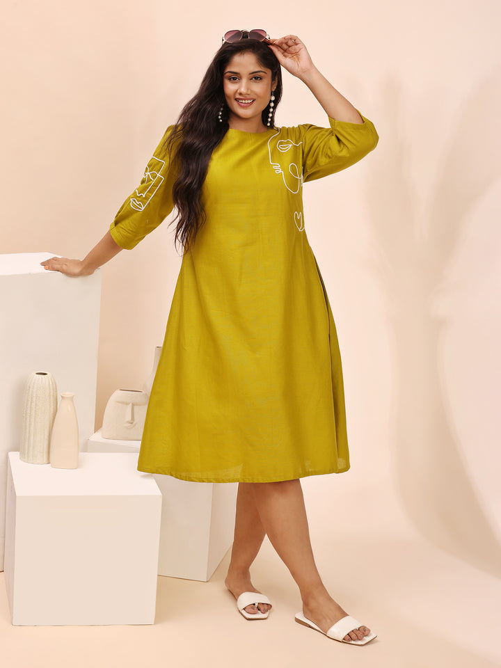 Elegant Cotton liril Green Summer Dress