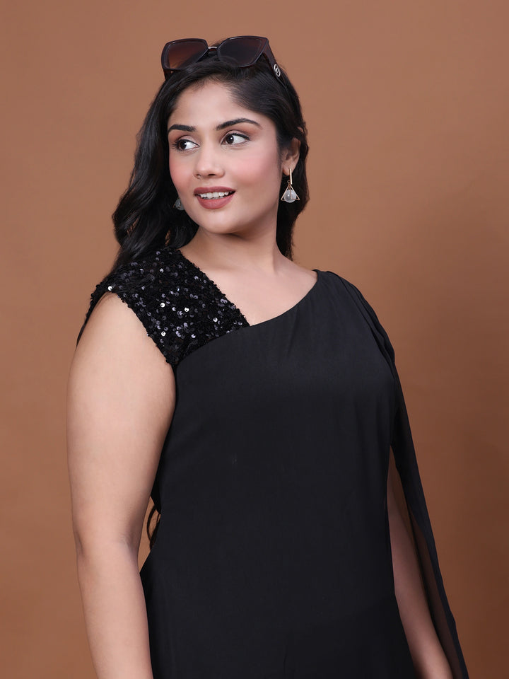 Plus size black A-line western party dress for ladies