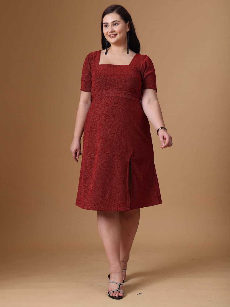 Red Court Neck Party Dress