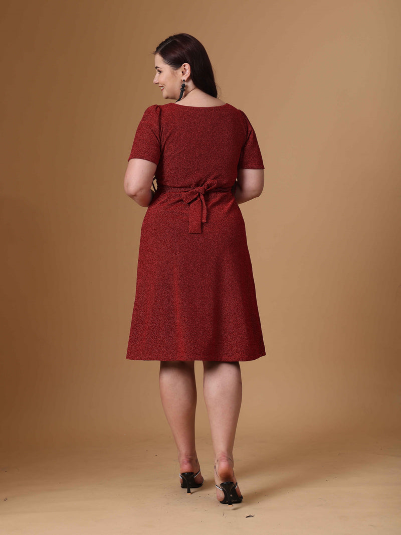 Red Court Neck Party Dress Back Side