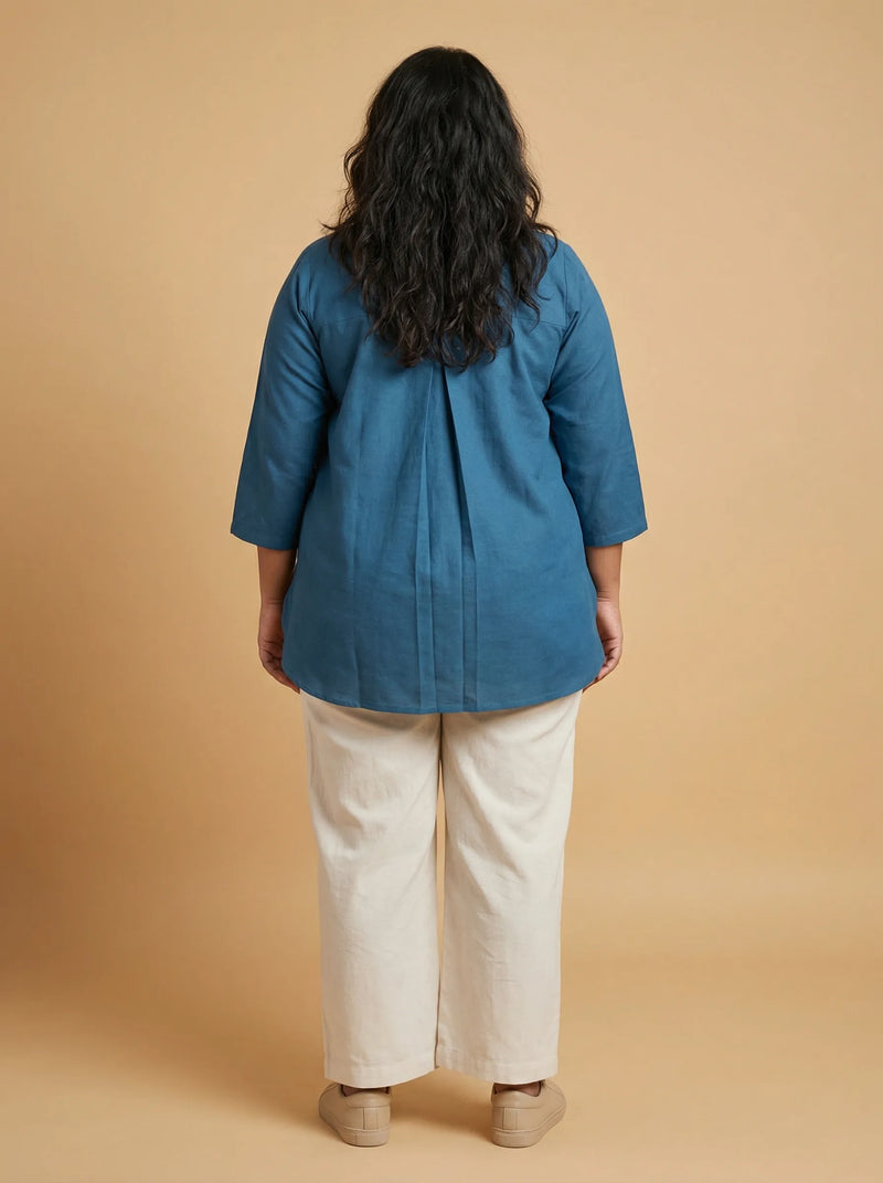Peacock Blue Cotton Casual Top
