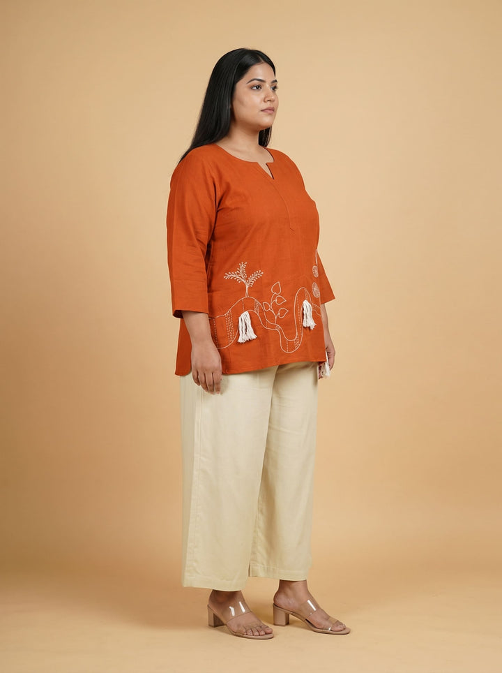 Rust Cotton Casual Plus Top