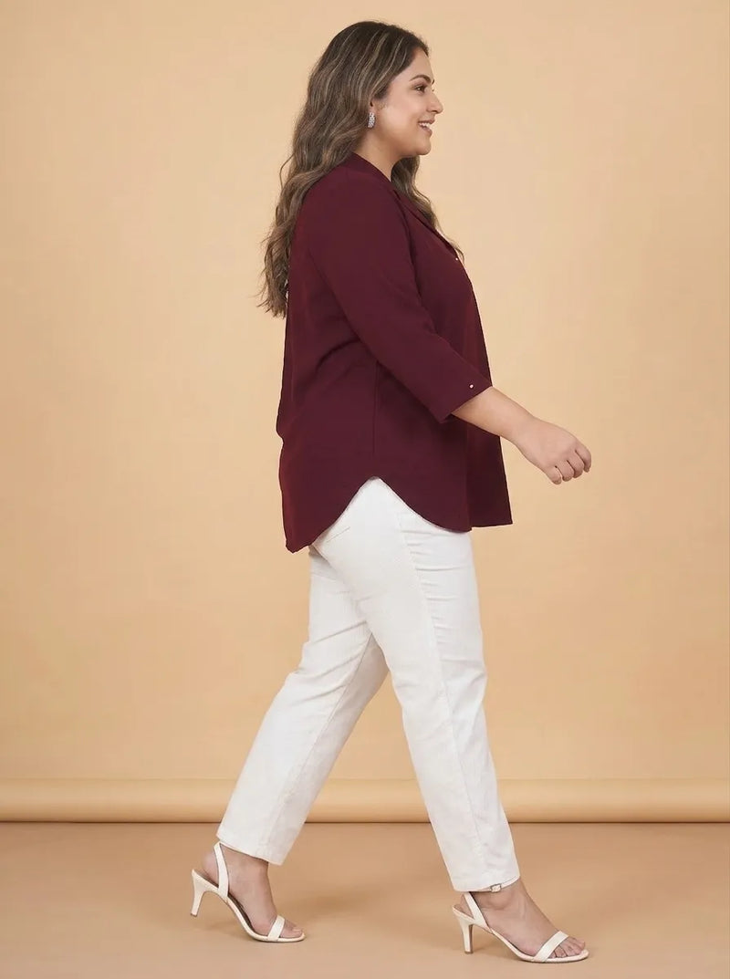 Curvy Lane Women Plus Size Notch Collar High Low Top