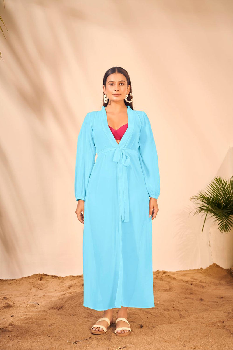 Sky Blue Sarong Cover-Up Dress With Tie up