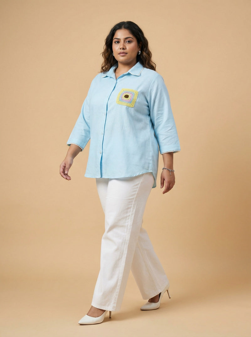 Sky blue casual shirt for women