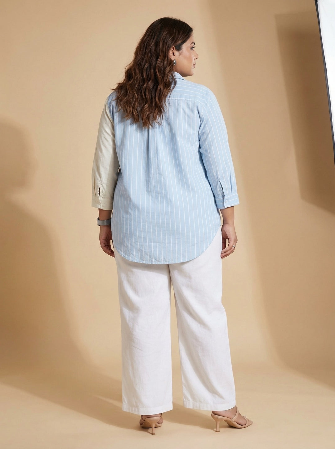 Plus Size Stylish Blue Patchwork Summer Shirt