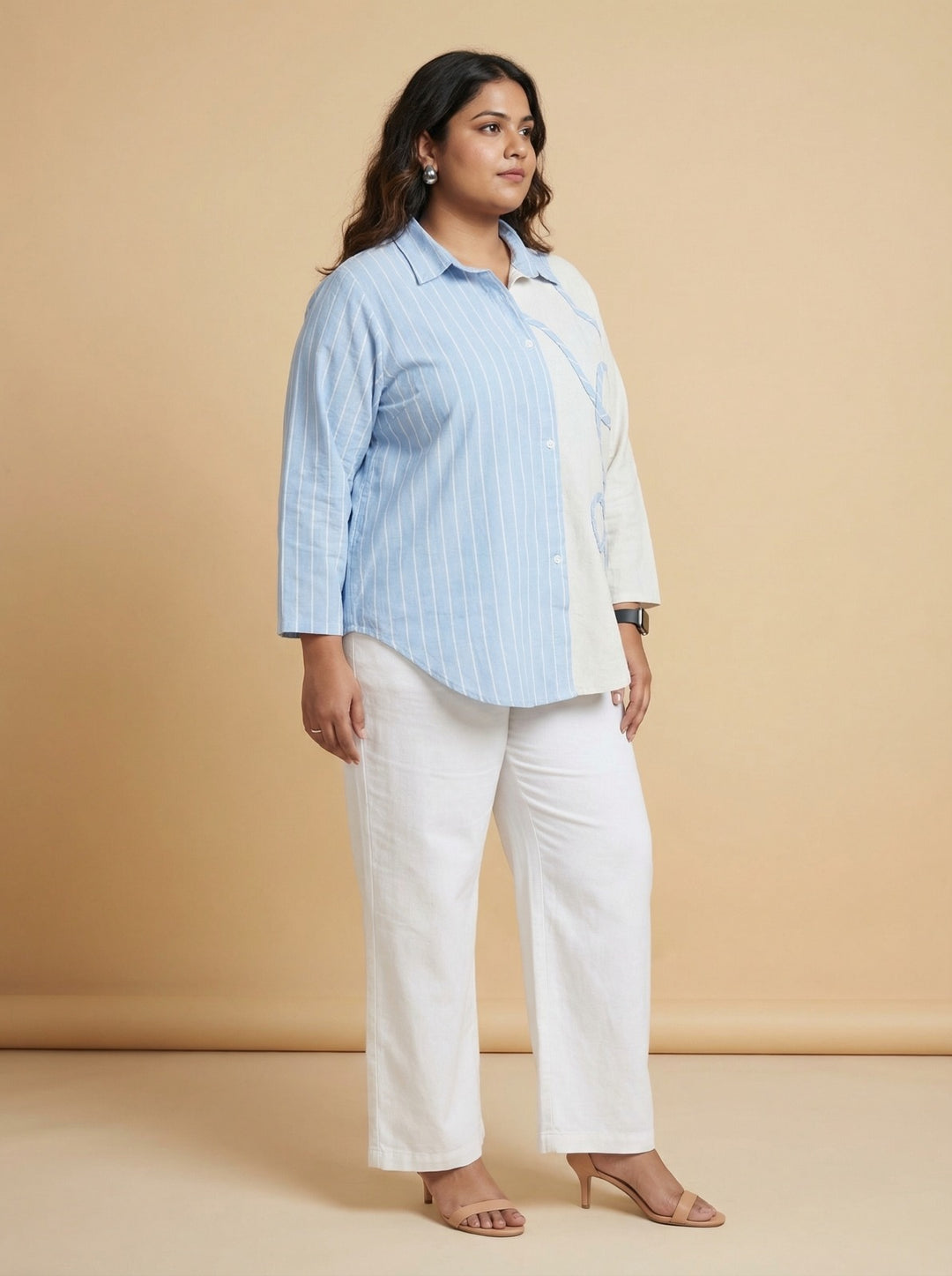 Plus Size Stylish Blue Patchwork Summer Shirt