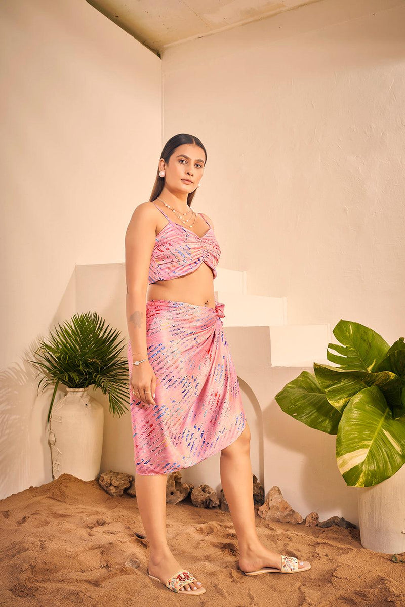 Stylish pink two-piece beach co-ord set