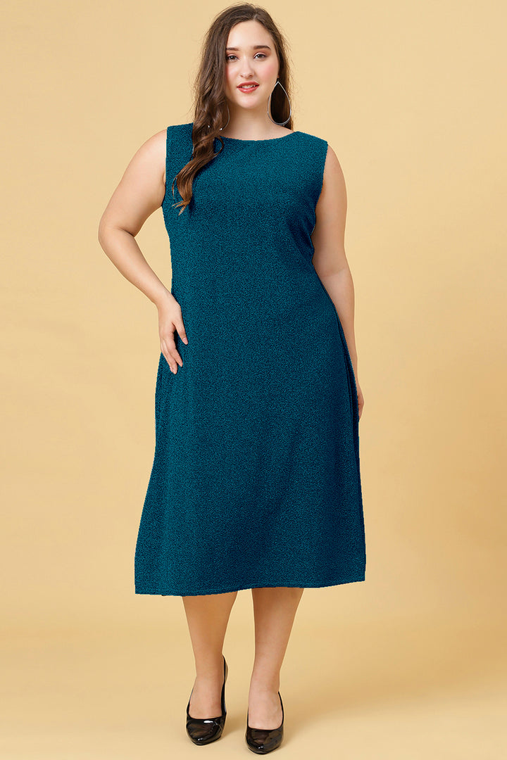 Teal Color Shimmer Party Wear Dress For Plus Size Women