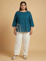 Teal blue Cotton Plus Size Top for Women with Dori Work