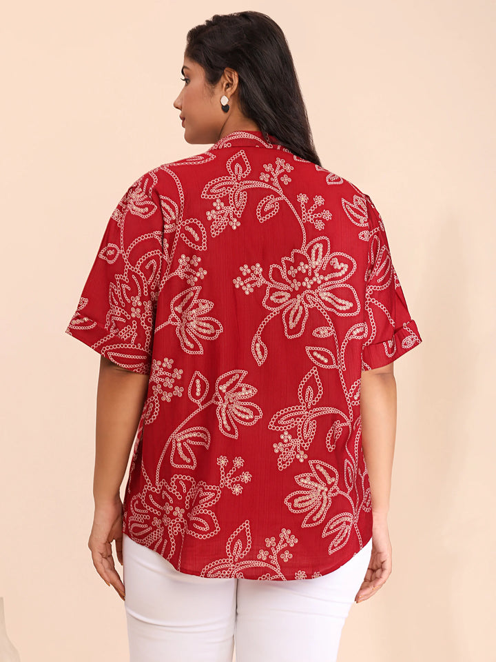 Maroon bandhani top design with collar