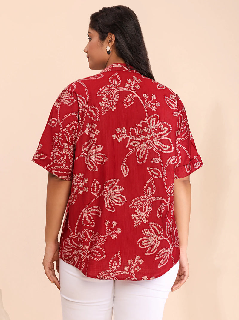 Maroon bandhani top design with collar