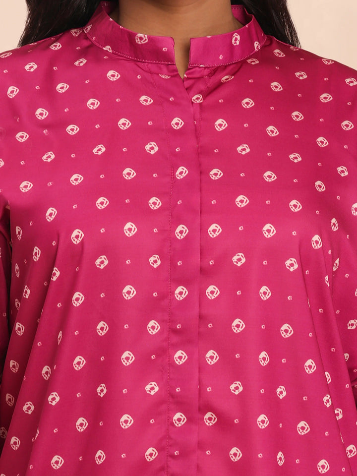 Fuchsia bandhani top with mandarin collar