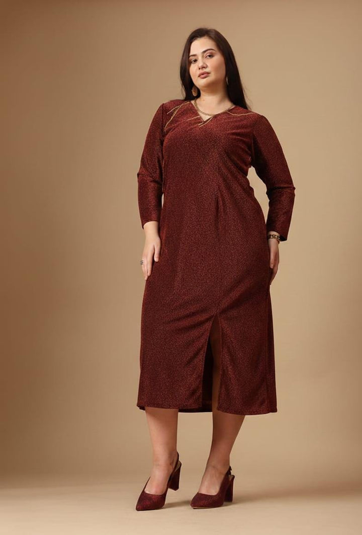 Red Metallic Straight Party WearDress