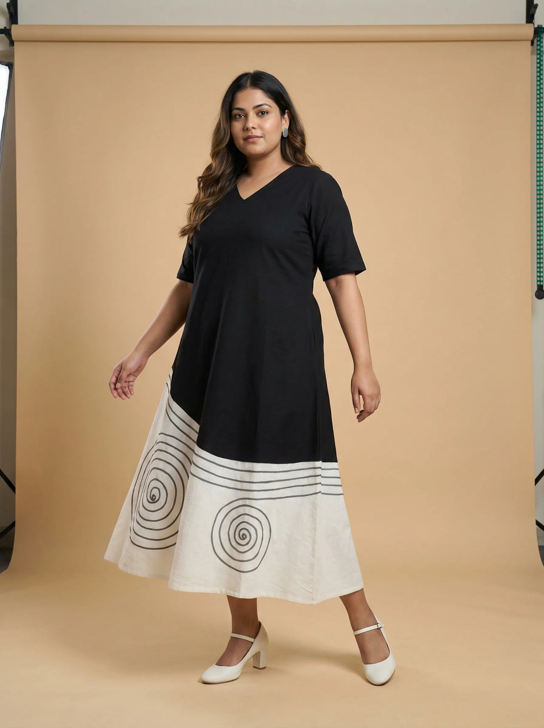 Black A-Line Cotton Resort Wear Dress