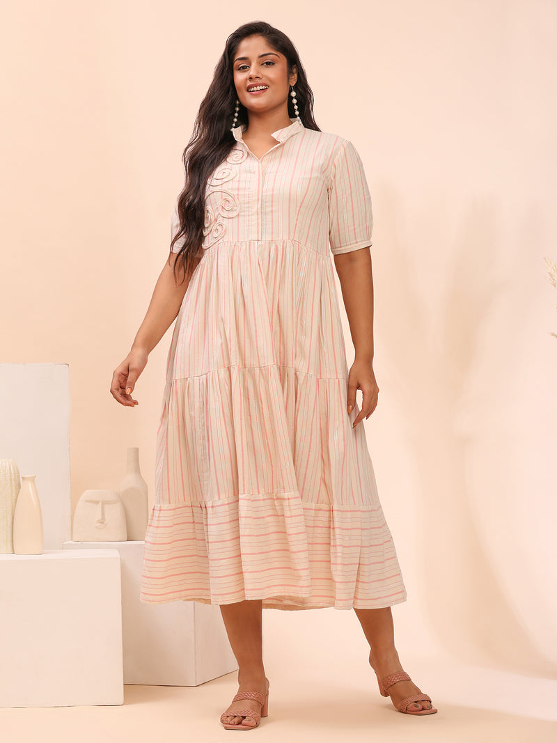 Pink Cotton Tiered  Dress for Women