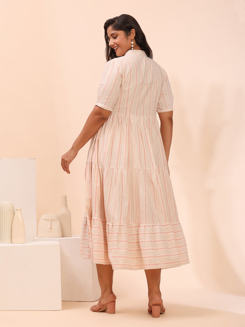 Pink Cotton Tiered  Dress for Women