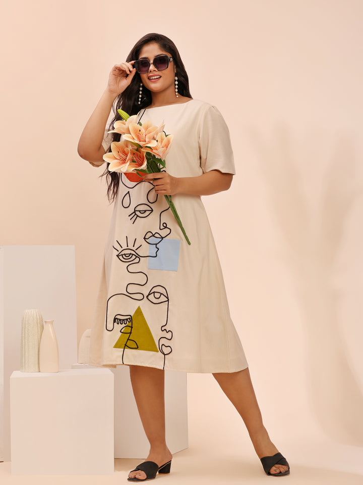 Off White Summer Dress With Cord Work