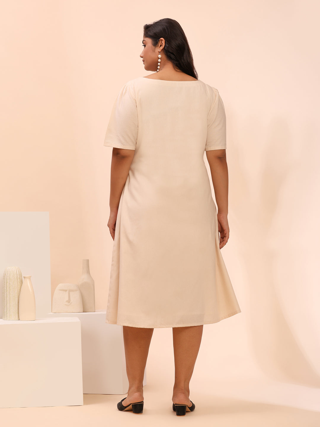 Off White Summer Dress With Cord Work