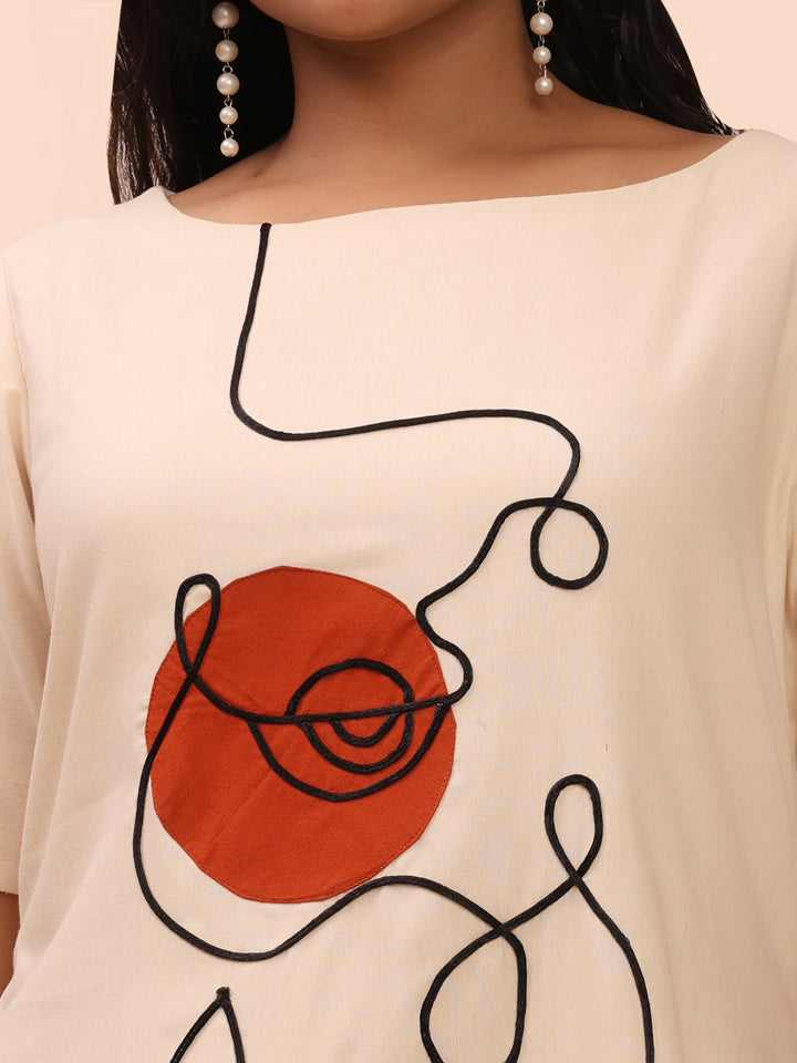 Off White Summer Dress With Cord Work