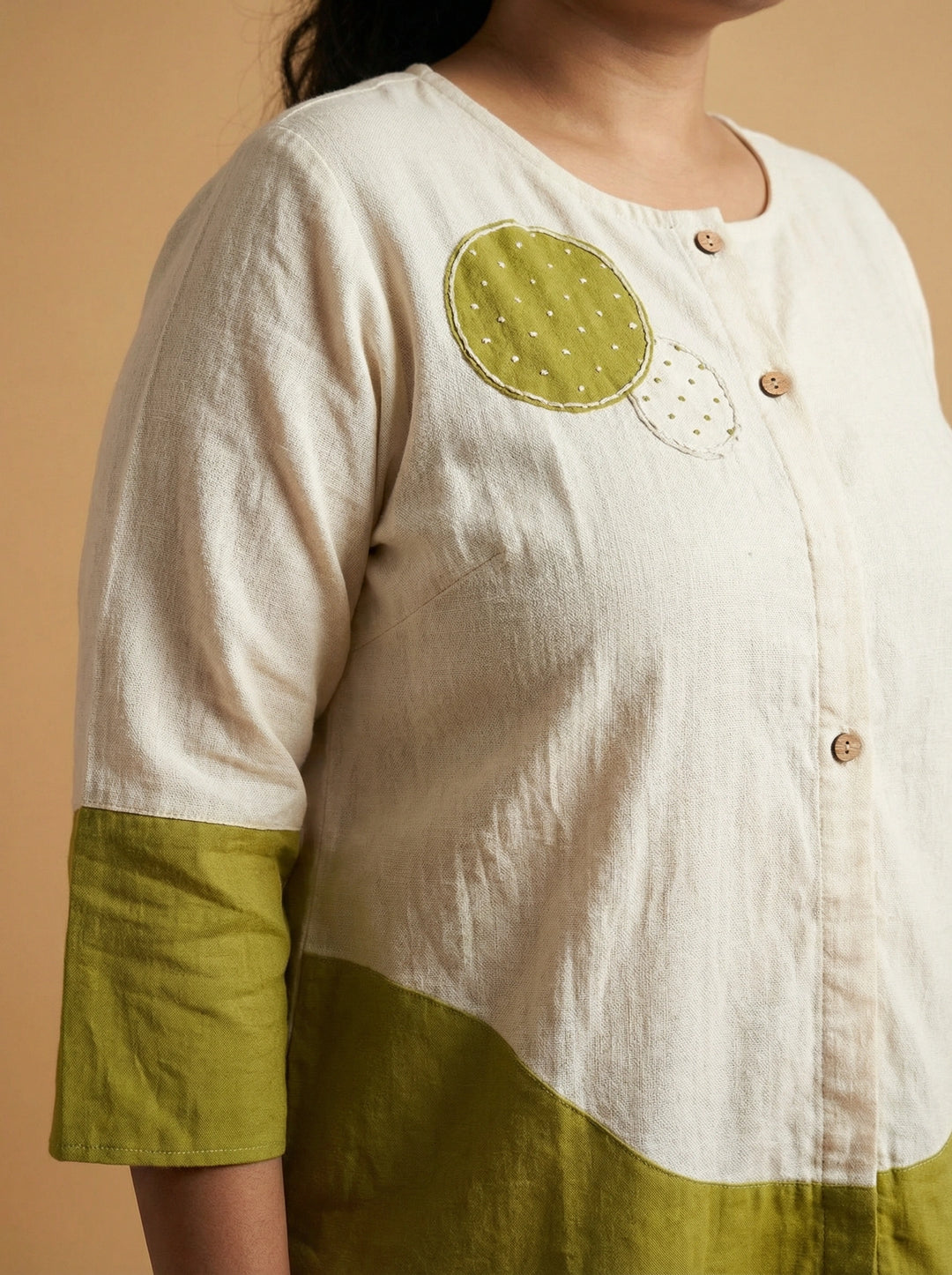 White Lime Block Print Cotton Top Women